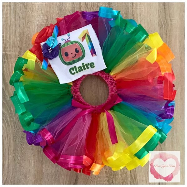 Melon ribbon trimmed printed tutu set