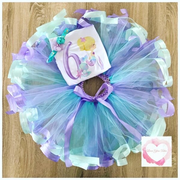 Mermaid ribbon trimmed printed tutu set
