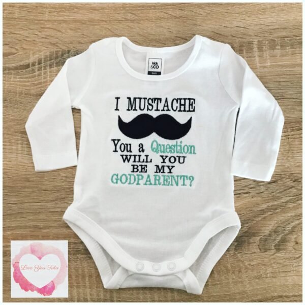 Embroidered moustache Godparent design
