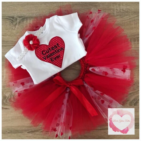 Embroidered red Valentines tutu set