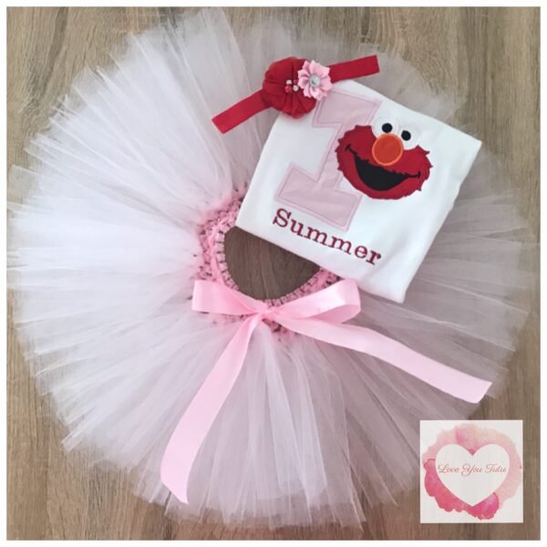 Embroidered red monster tutu set