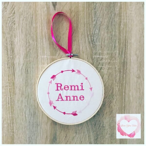Arrow personalised embroidered hanging hoop