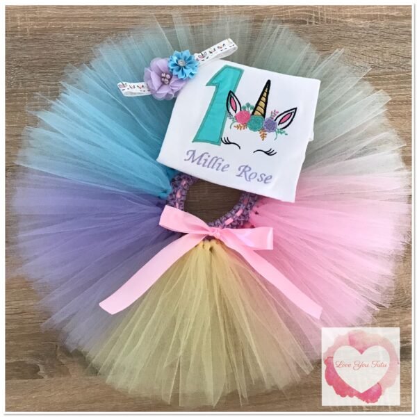Embroidered Unicorn face tutu set - Image 2