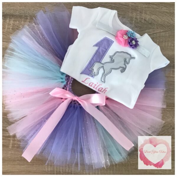 Embroidered unicorn silhouette tutu set