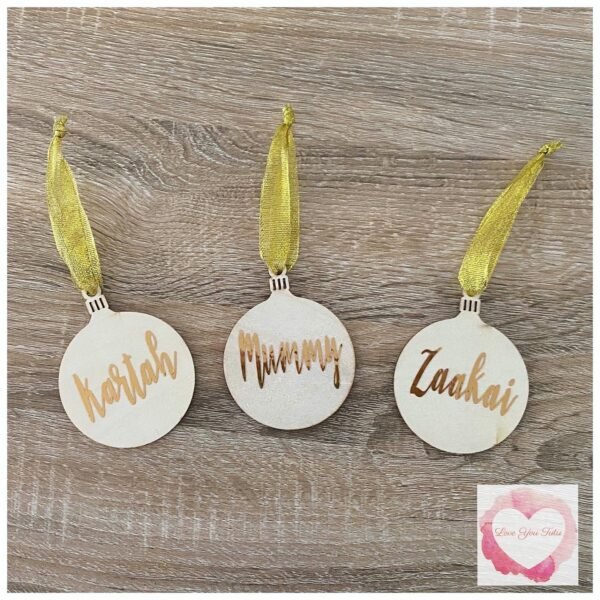 Personalised timber Christmas ball tree decoration - Image 2