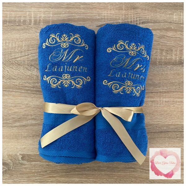 Embroidered Mr & Mrs personalised towel set - Image 2