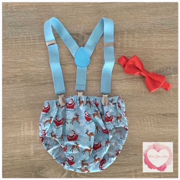 Santa Christmas suspender set size 000 -ready to ship
