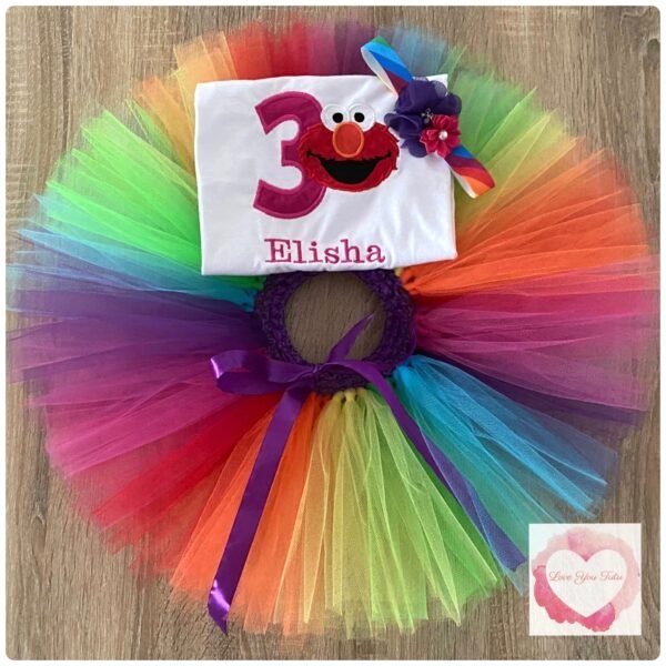 Embroidered red monster rainbow tutu set