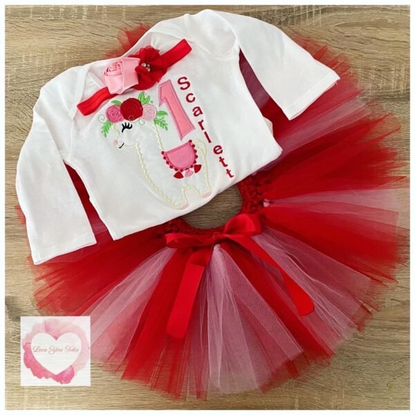 Embroidered llama tutu set