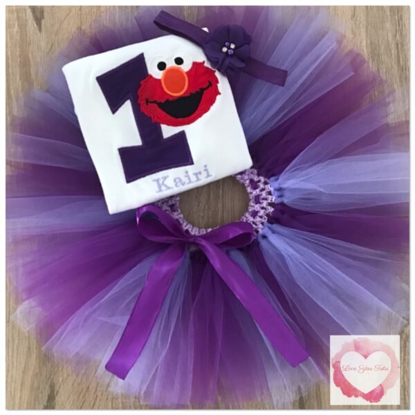 Embroidered Red monster purple tutu set
