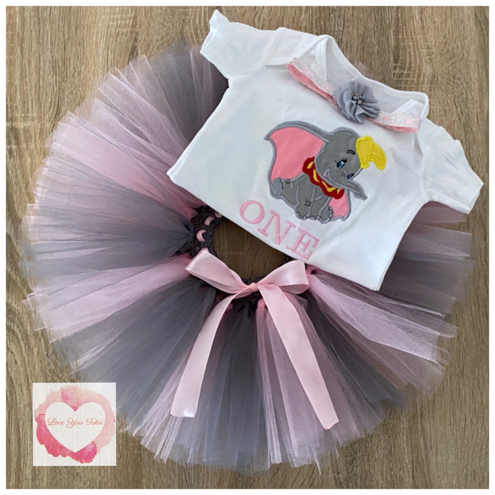 Embroidered elephant tutu set