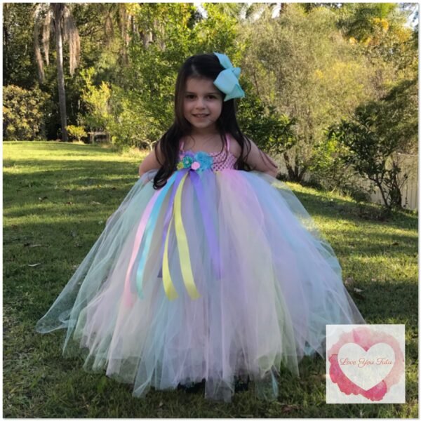 Pastel full length girls Tutu dress 1/4 bodice - Image 2