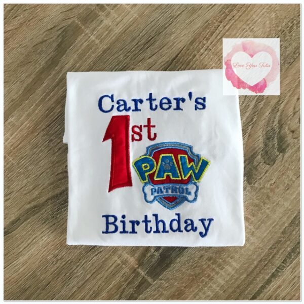 Embroidered dog numbered birthday design