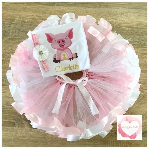 Piggy ribbon trimmed tutu set