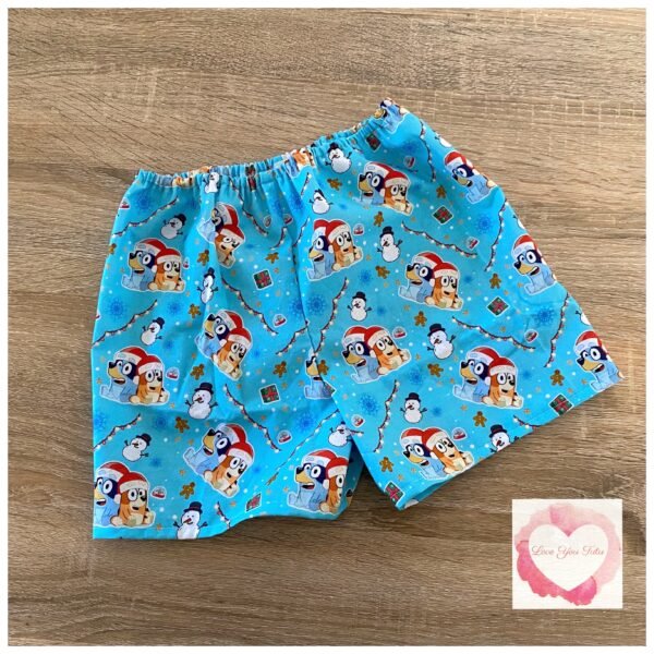 Blue dog Christmas unisex shorts size 00 - ready to ship