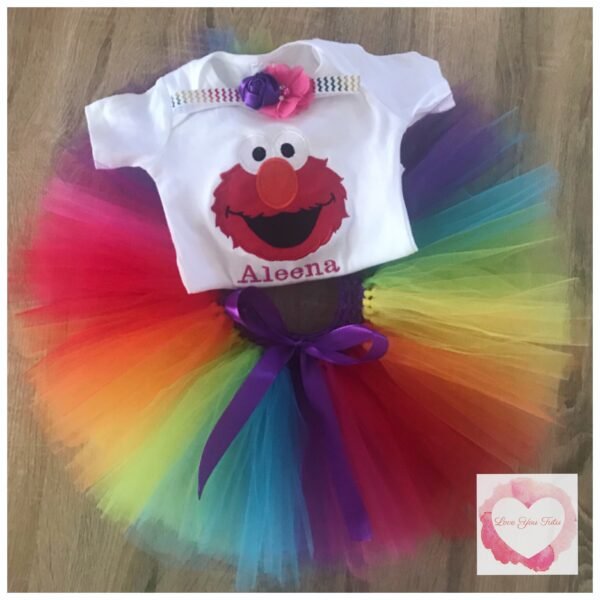 Embroidered red monster rainbow tutu set - Image 2