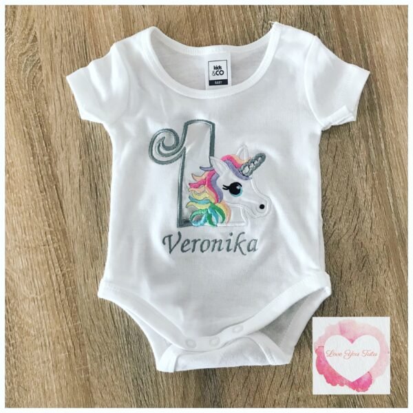 Embroidered pastel unicorn silver design