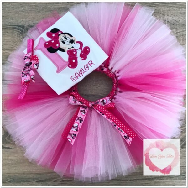 Embroidered Mouse-girl 1 triple layer, glitter & ribbon tutu set