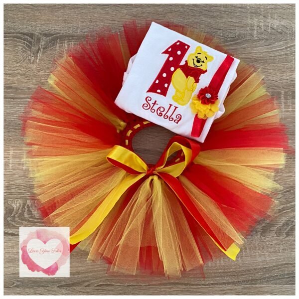 Embroidered yellow bear tutu set