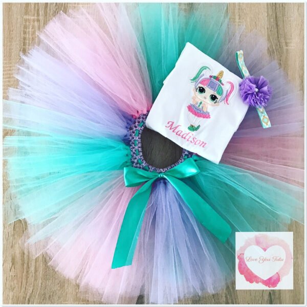 Embroidered Doll Unicorn tutu set