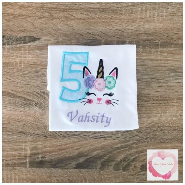 Embroidered unicorn kitty design