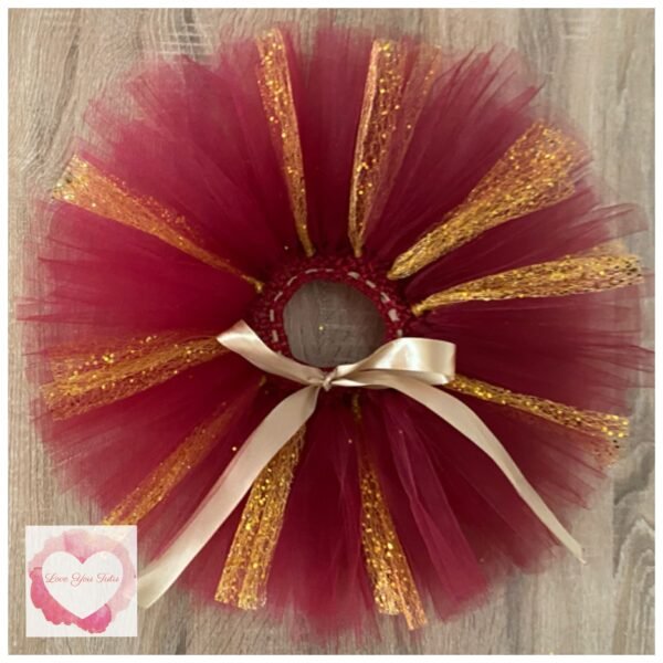 Burgundy & glitter gold sequin short Tutu skirt
